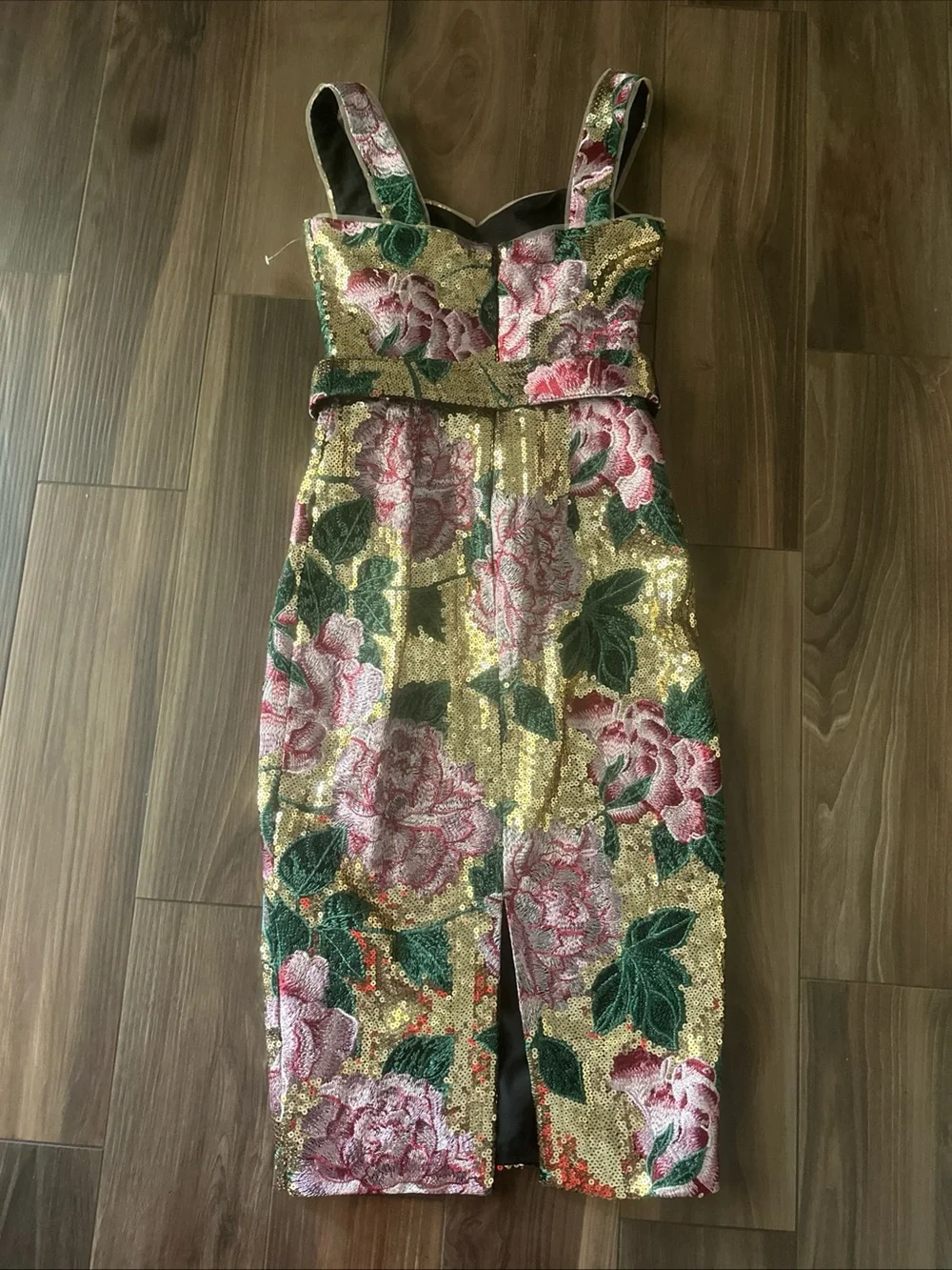 Dress the Population Nicole Sequin Floral Embroidered Cocktail Midi Dress